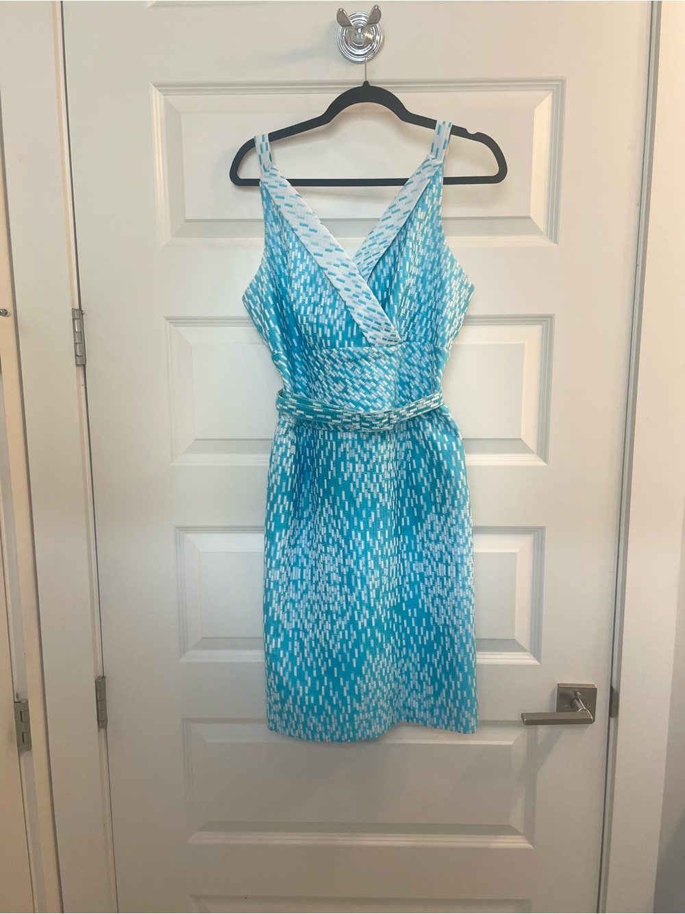 Flores & Flores Vintage Style Blue Printed V-Neck Sleeveless Dress, 8